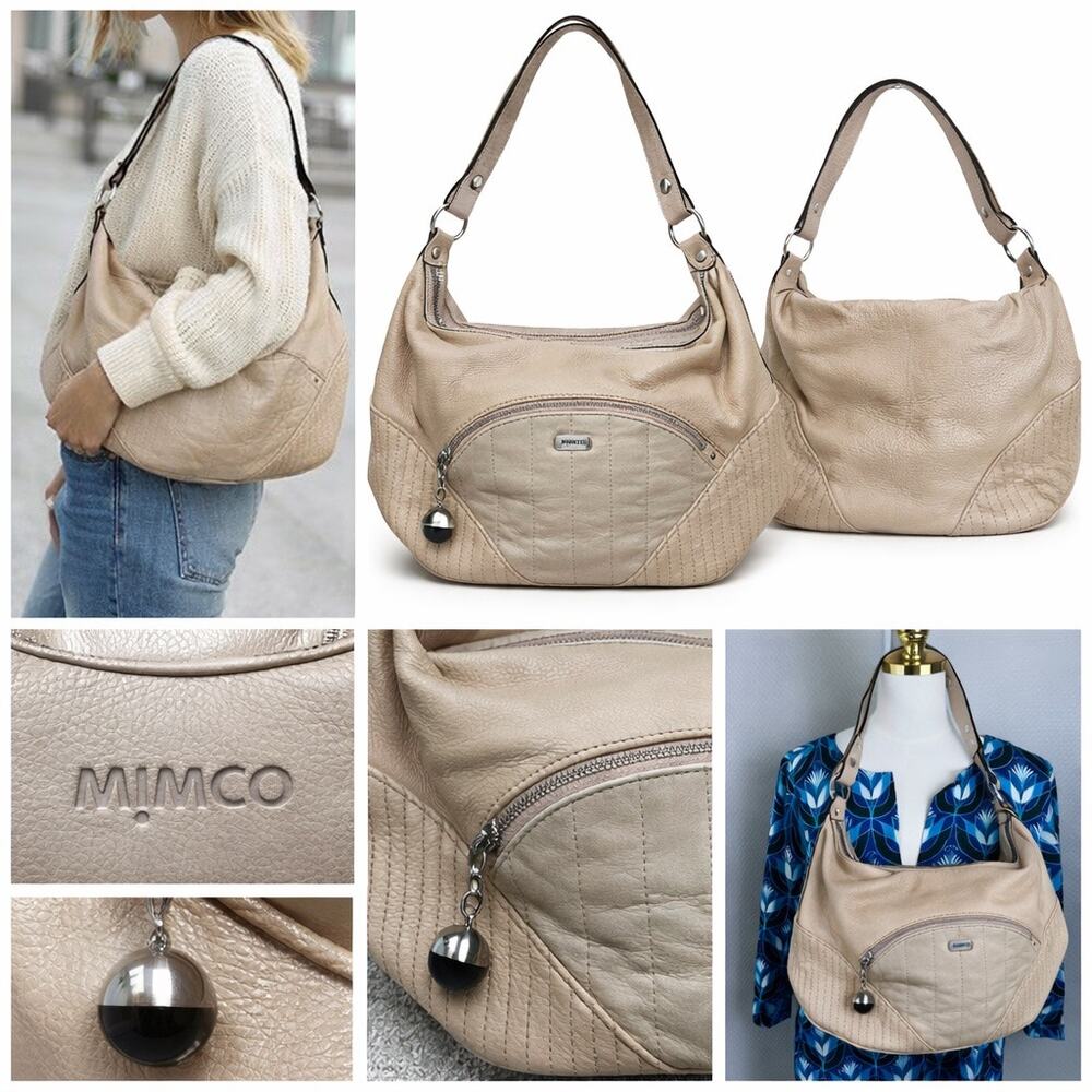 MIMCO Leather Hobo Shoulder Bag Quilted Panel Silver Hardware Slouchy Boho